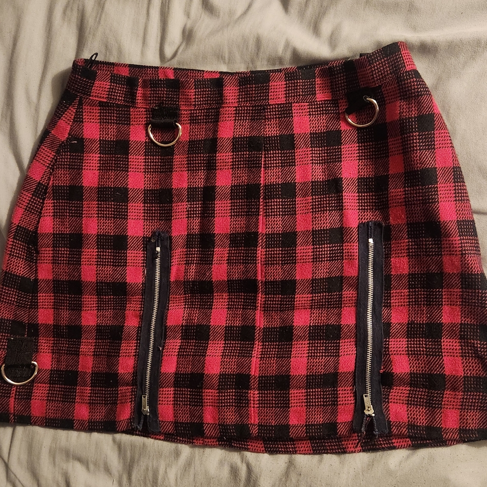 Pink and Black A-line Mini Skirt Casual